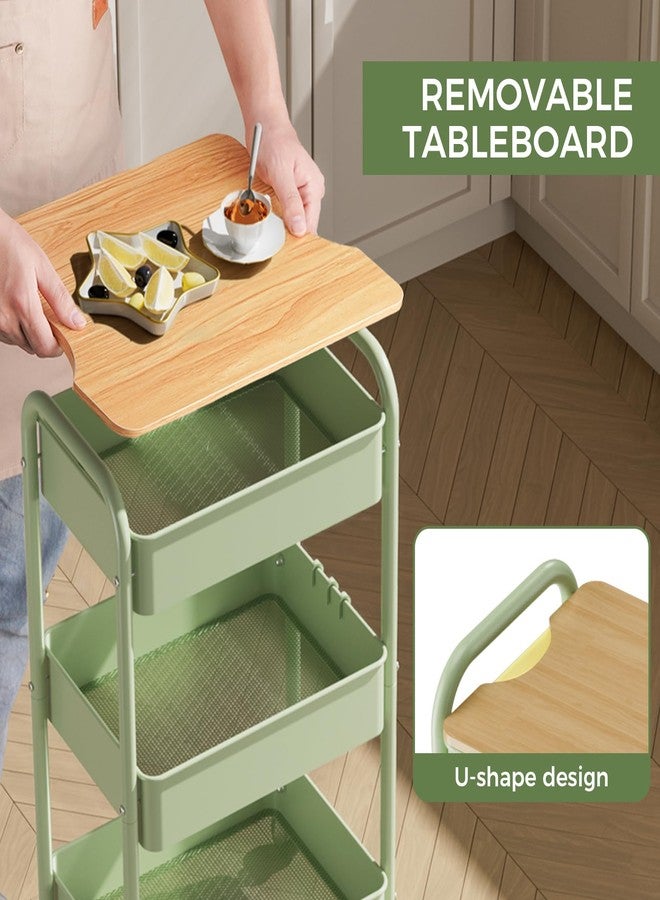 johgee 3 Tier Rolling Cart with Table top, Metal Rolling Utility Cart, Sturdy Storage Organizer Cart with Locking Wheels & Hooks for Office, Classroom, Kitchen and Bathroom - Image 3